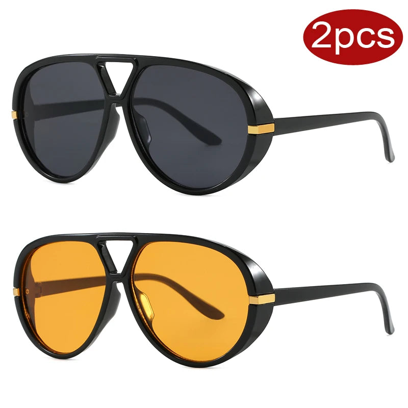 Óculos de Sol Piloto Oval Oversized Estilo Punk Vintage