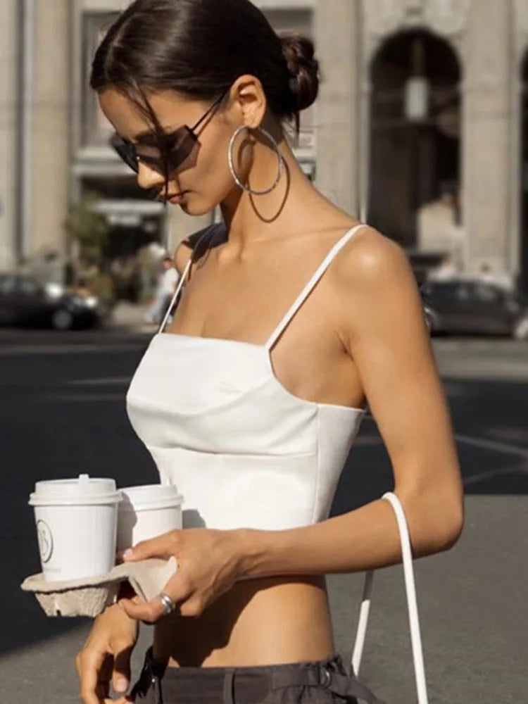 Top Feminino Cropped Alça Fina Costas Abertas com Amarração