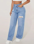 Calça Jeans Azul Rasgada Feminina Barra Desfiada