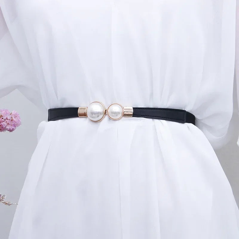 Cinto Feminino Corrente com Pérolas Elástico Ajustável – Fino e Elegante