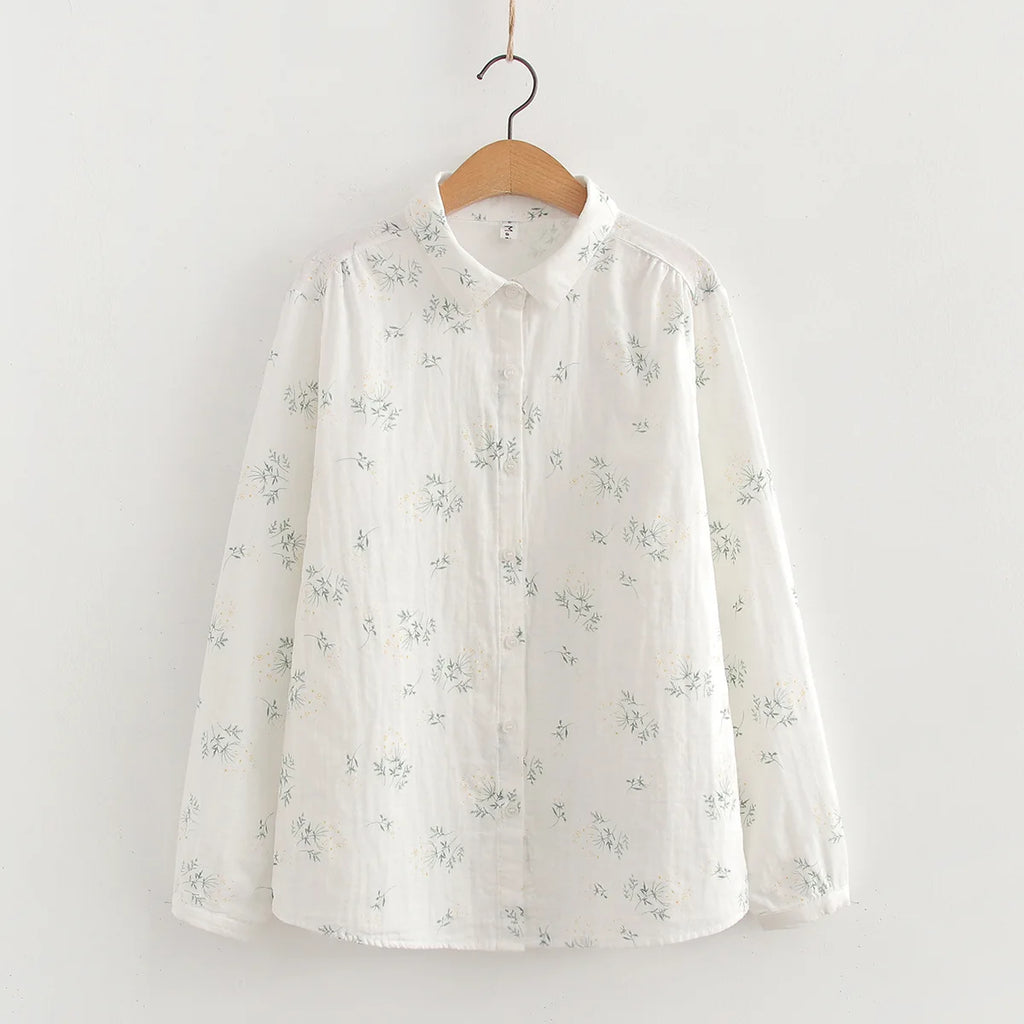 Embroidered Cotton Women's Long Sleeve Shirts White Blue 2026 Spring New Casual Women Loose Blouses and Tops Fine Female Clothes
