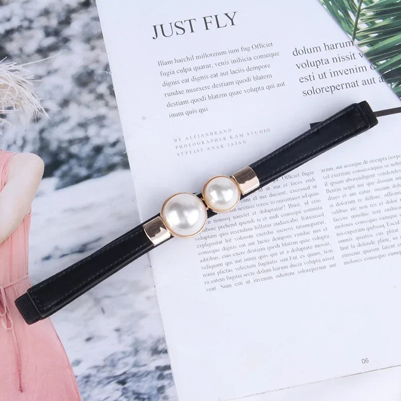 Cinto Feminino Corrente com Pérolas Elástico Ajustável – Fino e Elegante