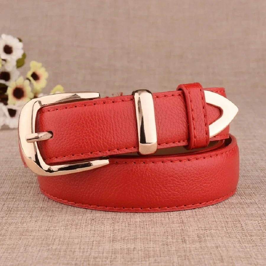 Cinto Feminino em Material Sintético com Fivela de Pino – Estilo Vintage, Várias Cores