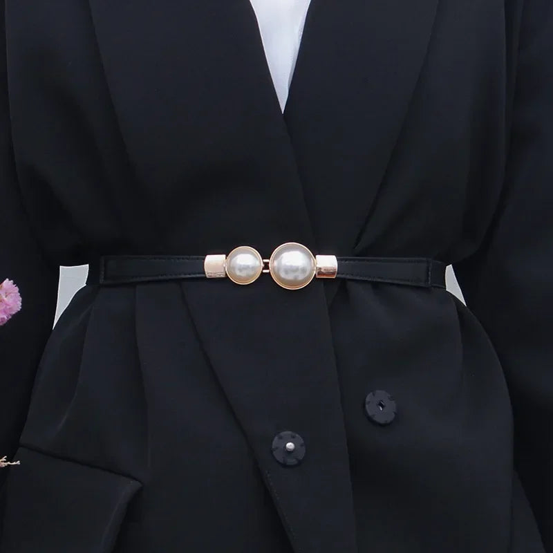 Cinto Feminino Corrente com Pérolas Elástico Ajustável – Fino e Elegante
