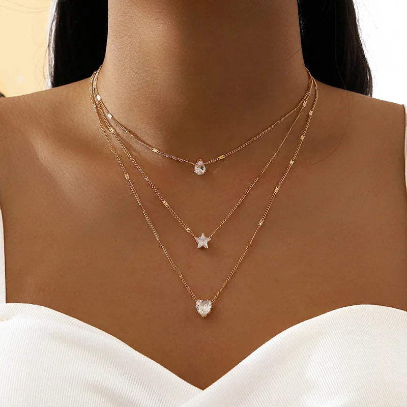 Colar Pingente Zircônia Multicamadas Choker Feminino Brilhante