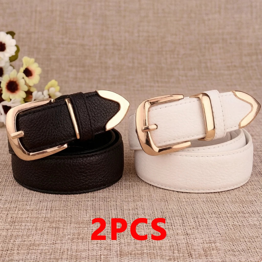 Cinto Feminino em Material Sintético com Fivela de Pino – Estilo Vintage, Várias Cores