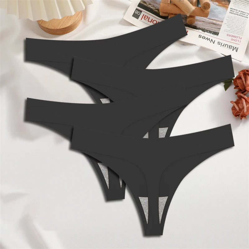 4-Piece Satin-Touch Seamless Thong Set – Low Rise