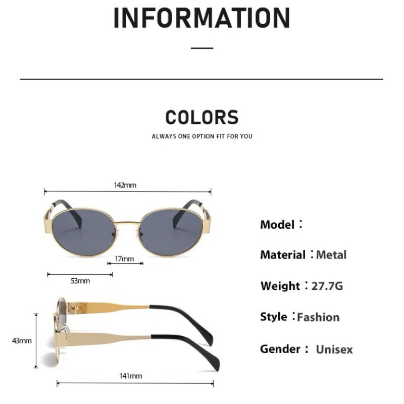 Óculos de Sol Feminino Oval com Armação Metálica, Estilo Urbano e Versátil (Grau até -4.0)