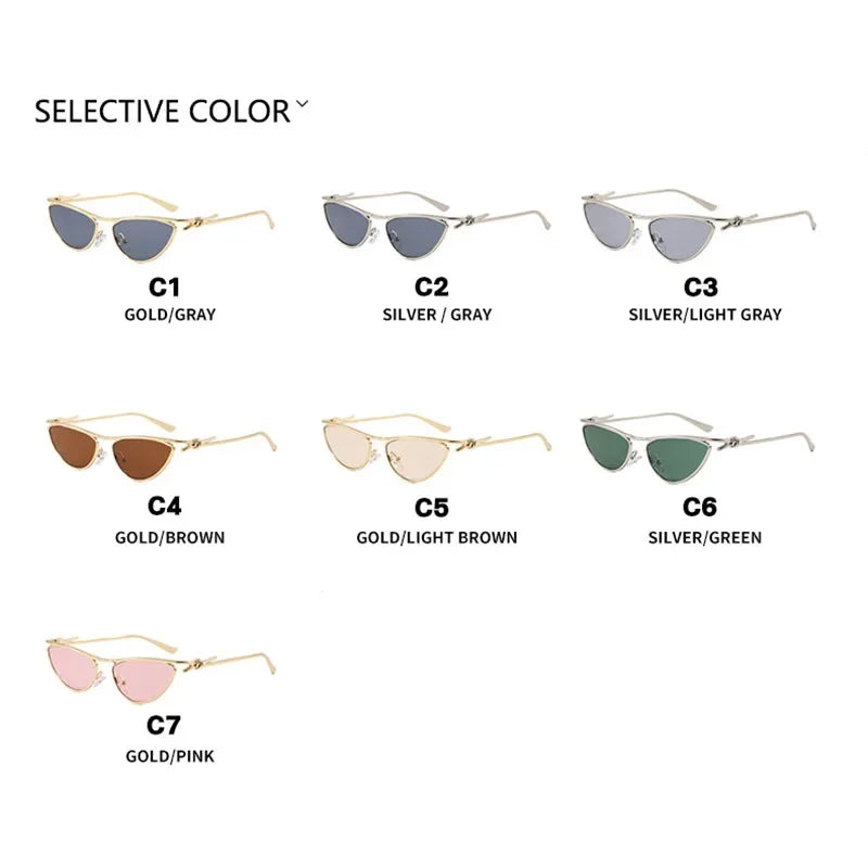 Óculos de Sol Gatinho Triangular Y2K Feminino, Design Punk com Armação Metálica