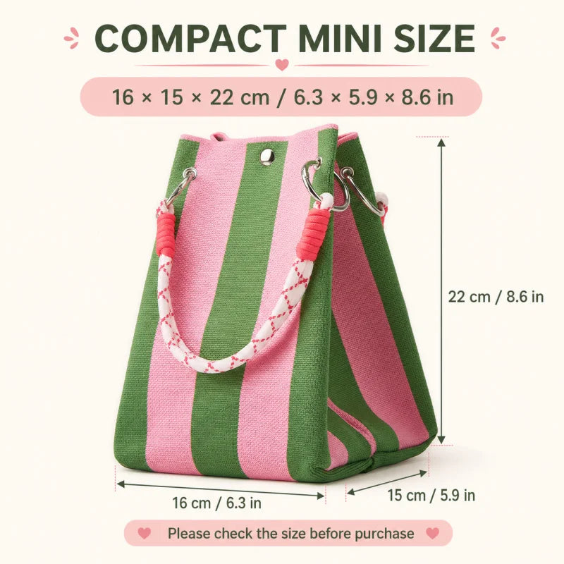 Bolsa Tote Mini de Crochê Listrada Estilo Coreano – Leve para o Verão