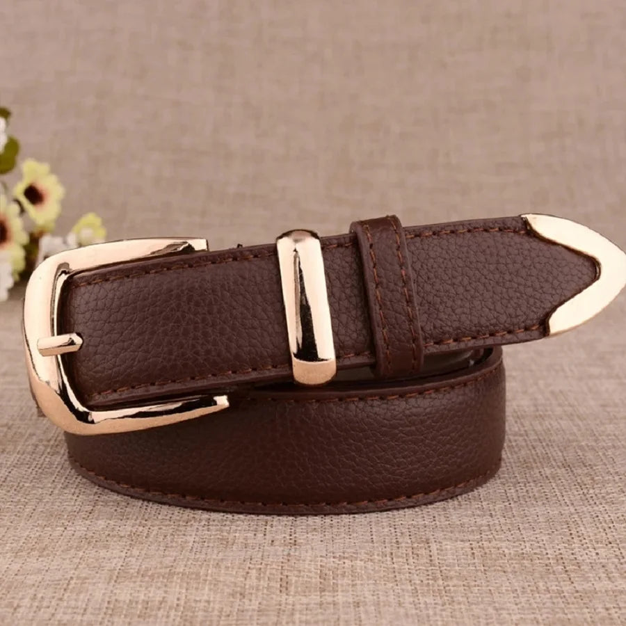 Cinto Feminino em Material Sintético com Fivela de Pino – Estilo Vintage, Várias Cores