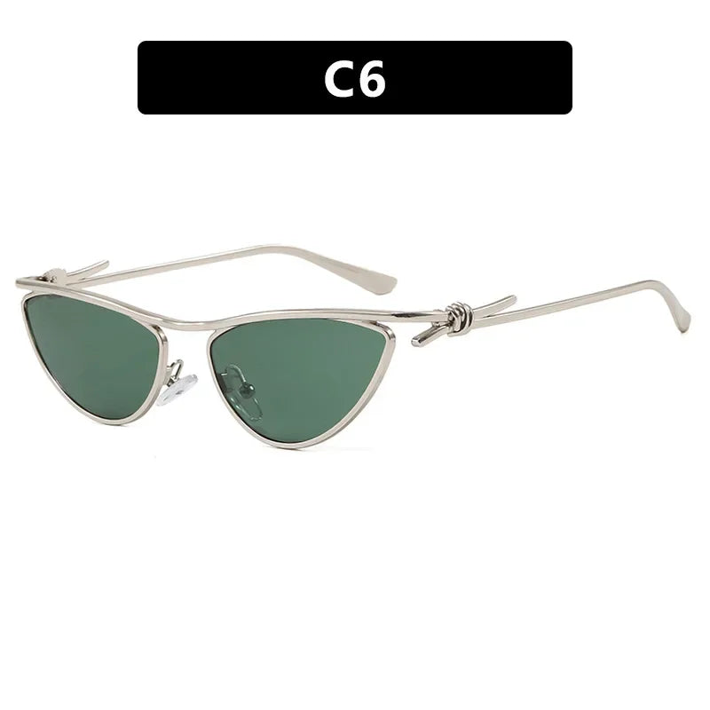 Óculos de Sol Gatinho Triangular Y2K Feminino, Design Punk com Armação Metálica