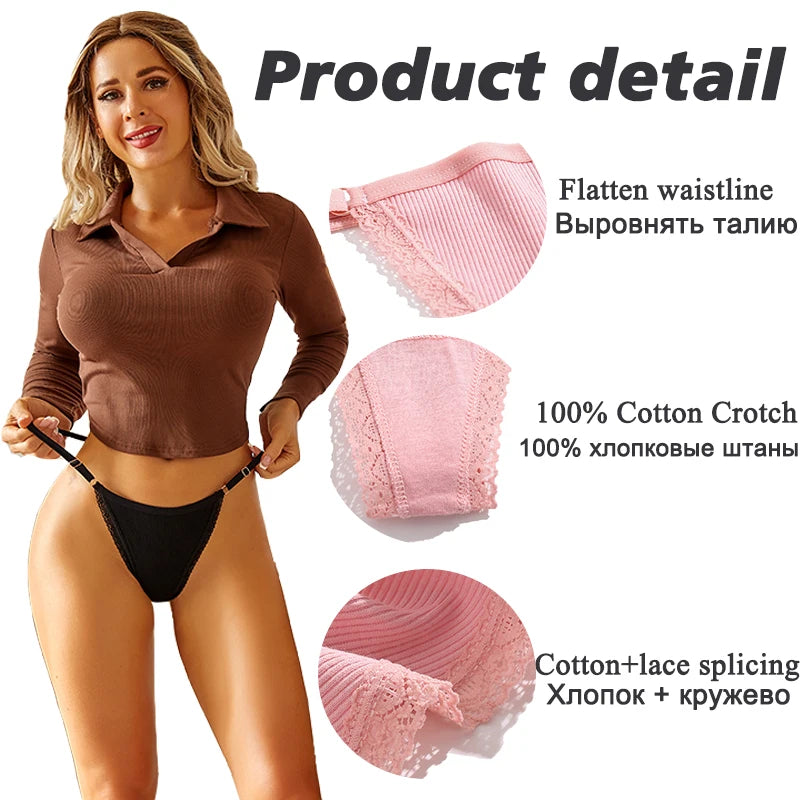 Kit 5 Calcinhas Fio Dental Sensuais de Algodão Cintura Ajustável Feminina