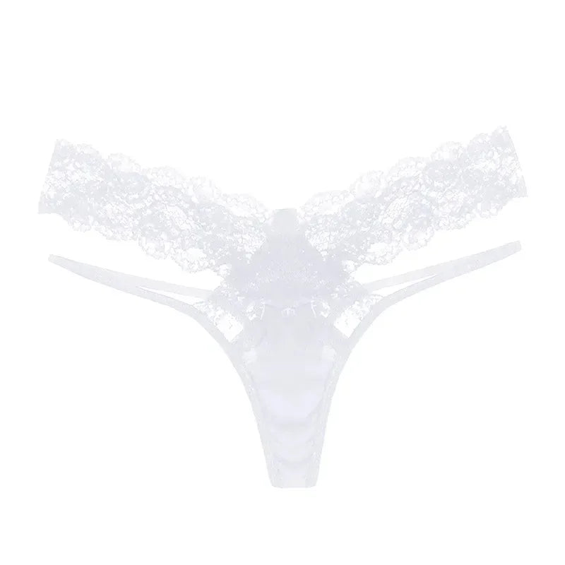 Calcinha Fio Dental de Renda Floral Transparente Cintura Baixa