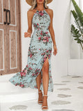 Vestido Longo Floral Frente Única com Fenda Alta – Verão, Praia e Festa