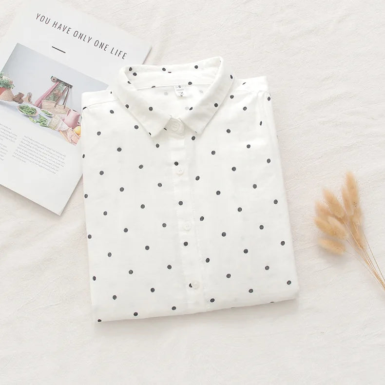 Embroidered Cotton Women's Long Sleeve Shirts White Blue 2026 Spring New Casual Women Loose Blouses and Tops Fine Female Clothes