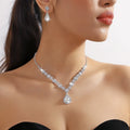 Conjunto de Colar e Brincos em Gota de Cristal – 3 Peças para Casamento e Festa