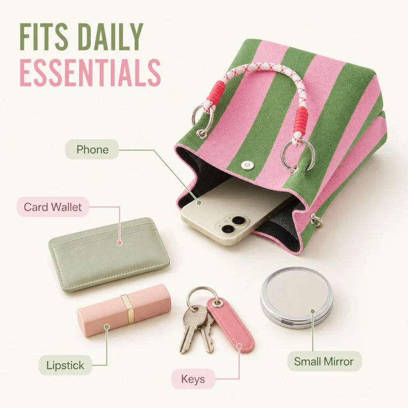 Bolsa Tote Mini de Crochê Listrada Estilo Coreano – Leve para o Verão