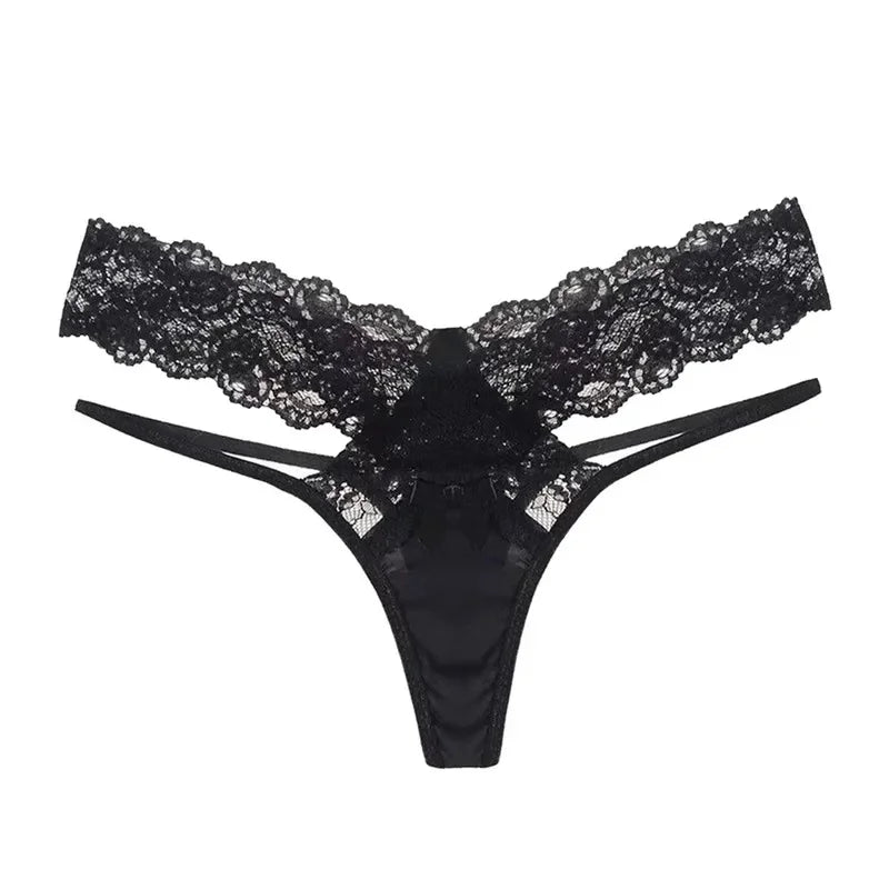 Calcinha Fio Dental de Renda Floral Transparente Cintura Baixa