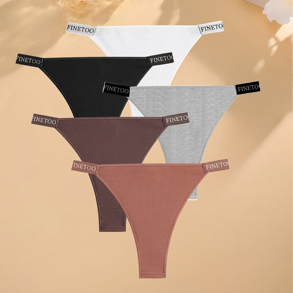 5-Pack Low-Rise Cotton Panties with Logo Waistband