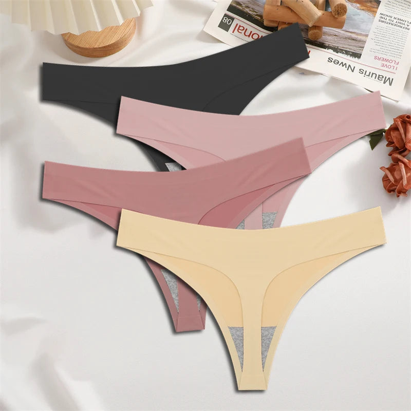 4-Piece Satin-Touch Seamless Thong Set – Low Rise