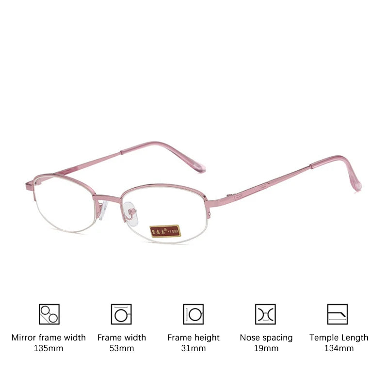 Óculos de Leitura Feminino Antifadiga, Lentes HD e Armação Metálica (+1.0 a +4.0)