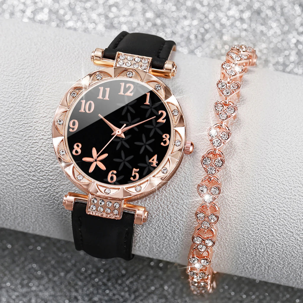 Conjunto Relógio Feminino com Pulseira Strass 2 Peças