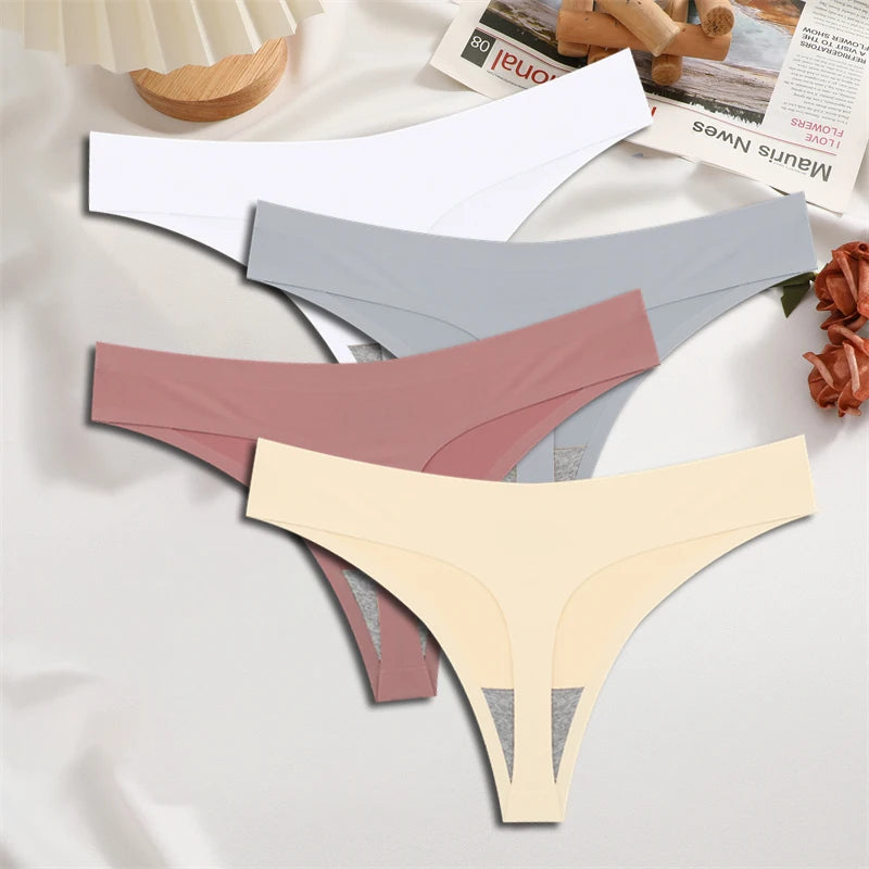 4-Piece Satin-Touch Seamless Thong Set – Low Rise