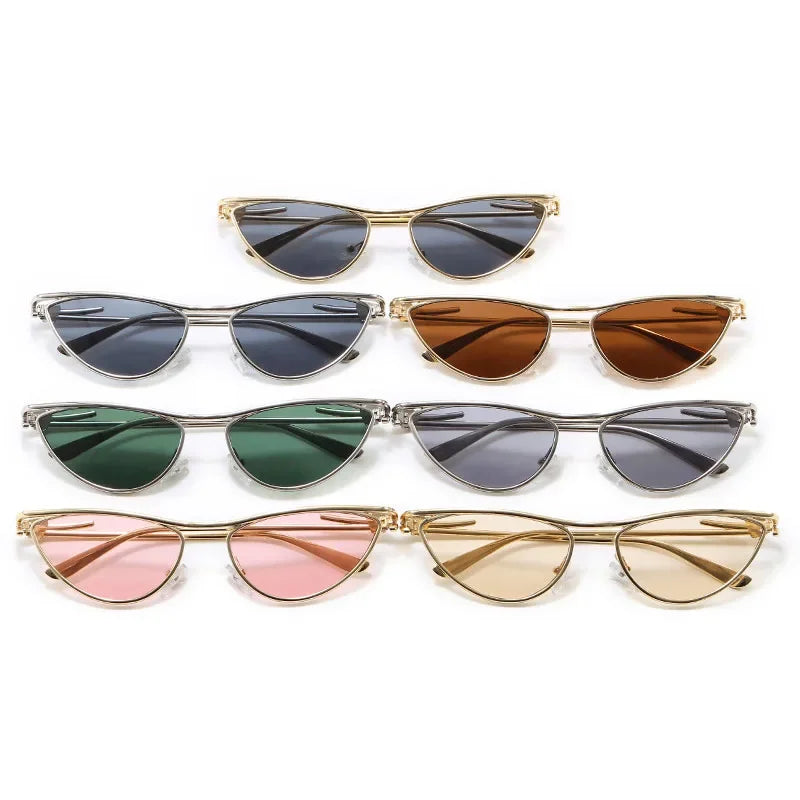 Óculos de Sol Gatinho Triangular Y2K Feminino, Design Punk com Armação Metálica