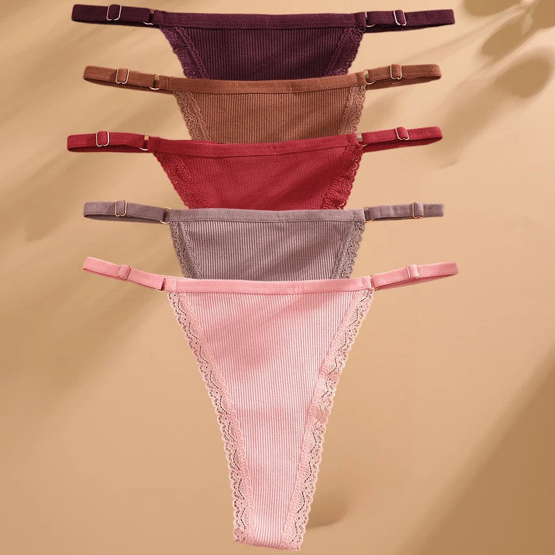 5-Pack Low-Rise Cotton Thong Panties – Assorted Colors