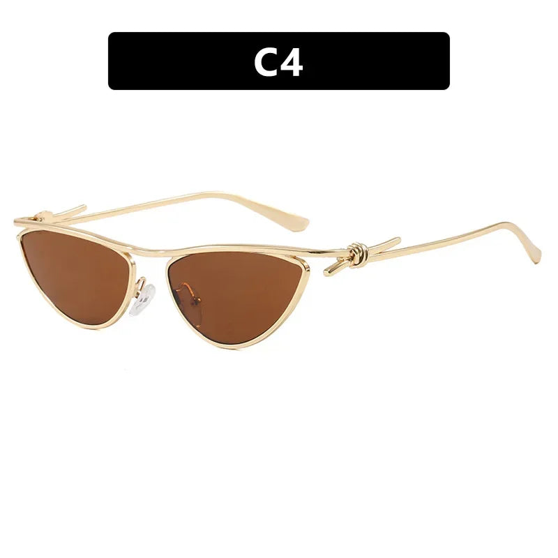 Óculos de Sol Gatinho Triangular Y2K Feminino, Design Punk com Armação Metálica