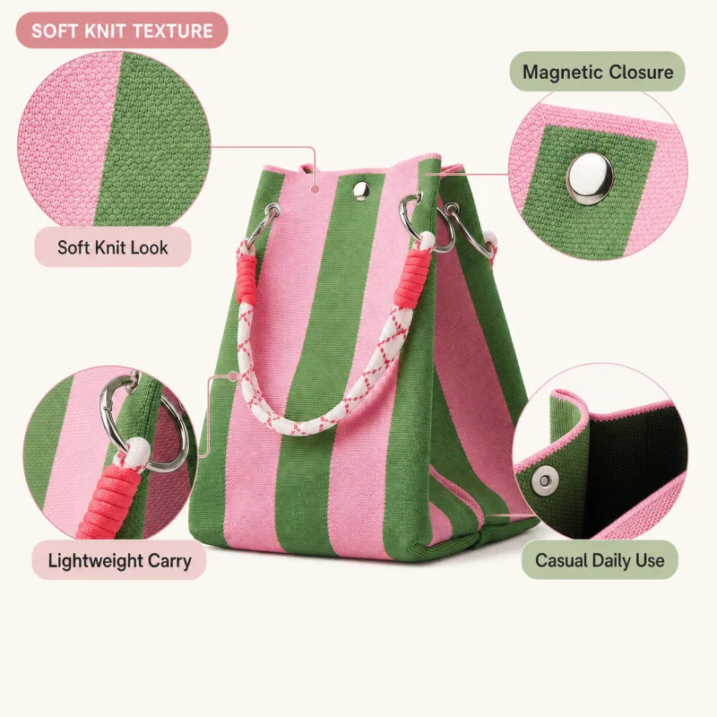 Bolsa Tote Mini de Crochê Listrada Estilo Coreano – Leve para o Verão