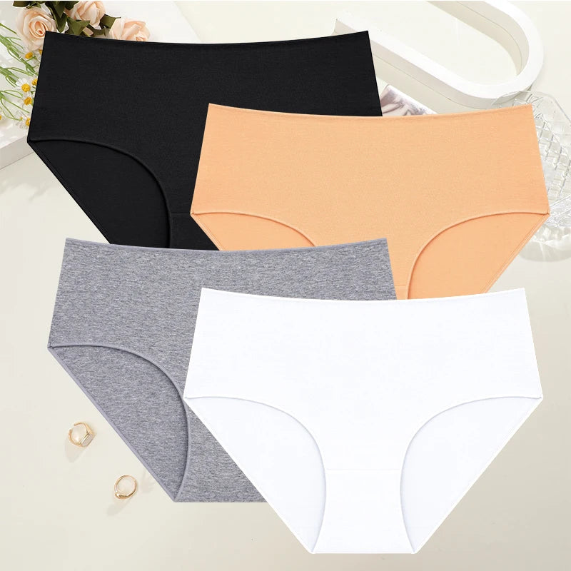 Kit 4 Calcinhas de Algodão Cintura Alta – Conforto Sem Costura, Respirável, P ao GG