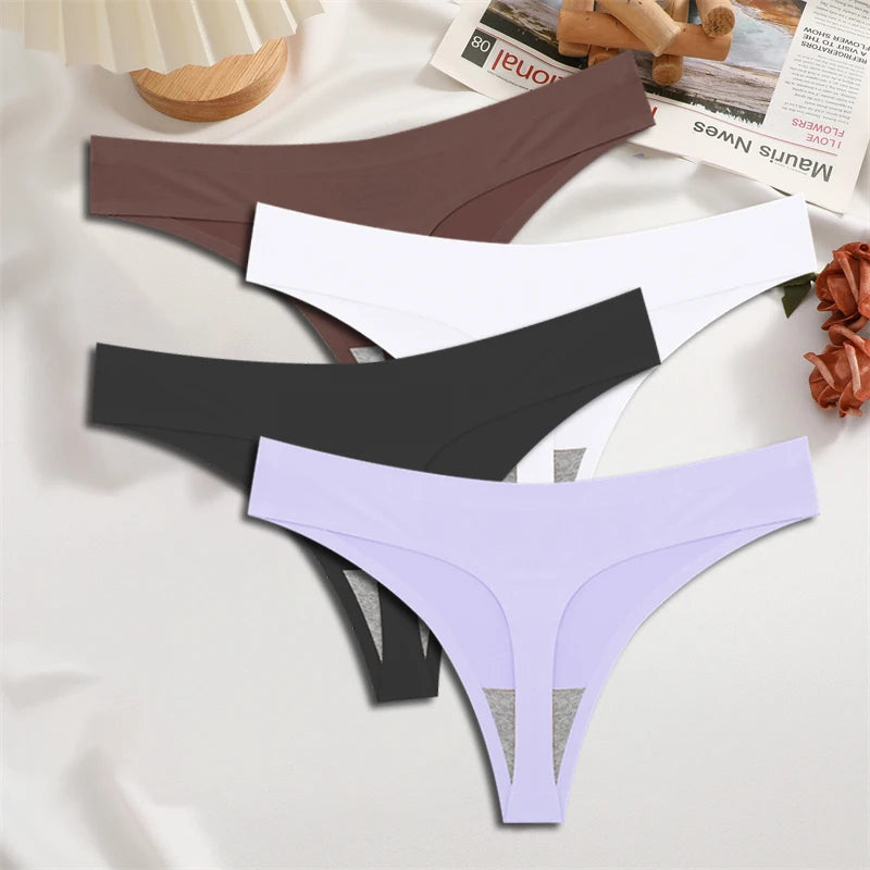 4-Piece Satin-Touch Seamless Thong Set – Low Rise
