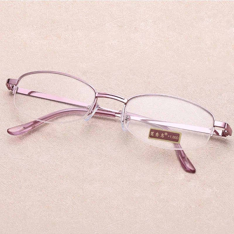 Óculos de Leitura Feminino Antifadiga, Lentes HD e Armação Metálica (+1.0 a +4.0)