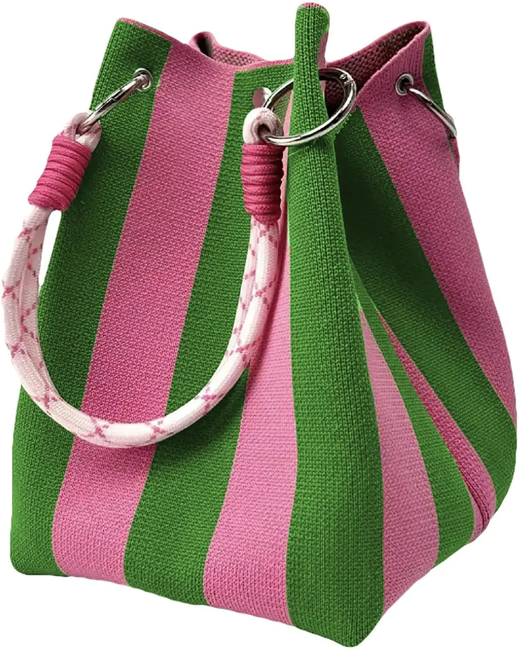 Mini Bolsa Bucket de Tricô Feminina com Alça Removível – Bolsa de Mão Geométrica Colorida